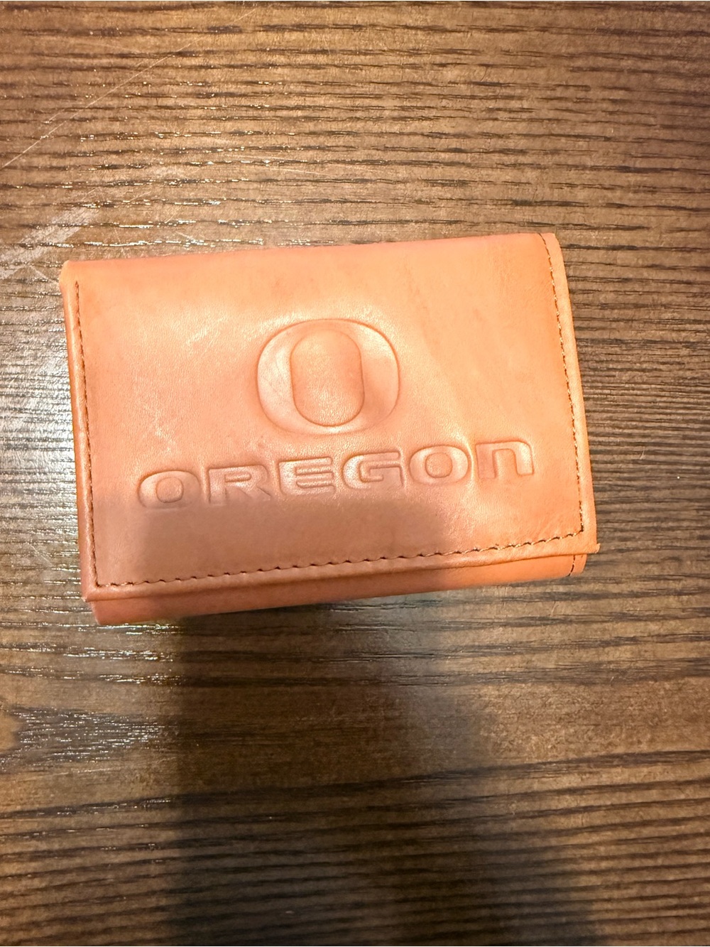 OREGON Embossed Leather Tri-Fold Wallet — Peach